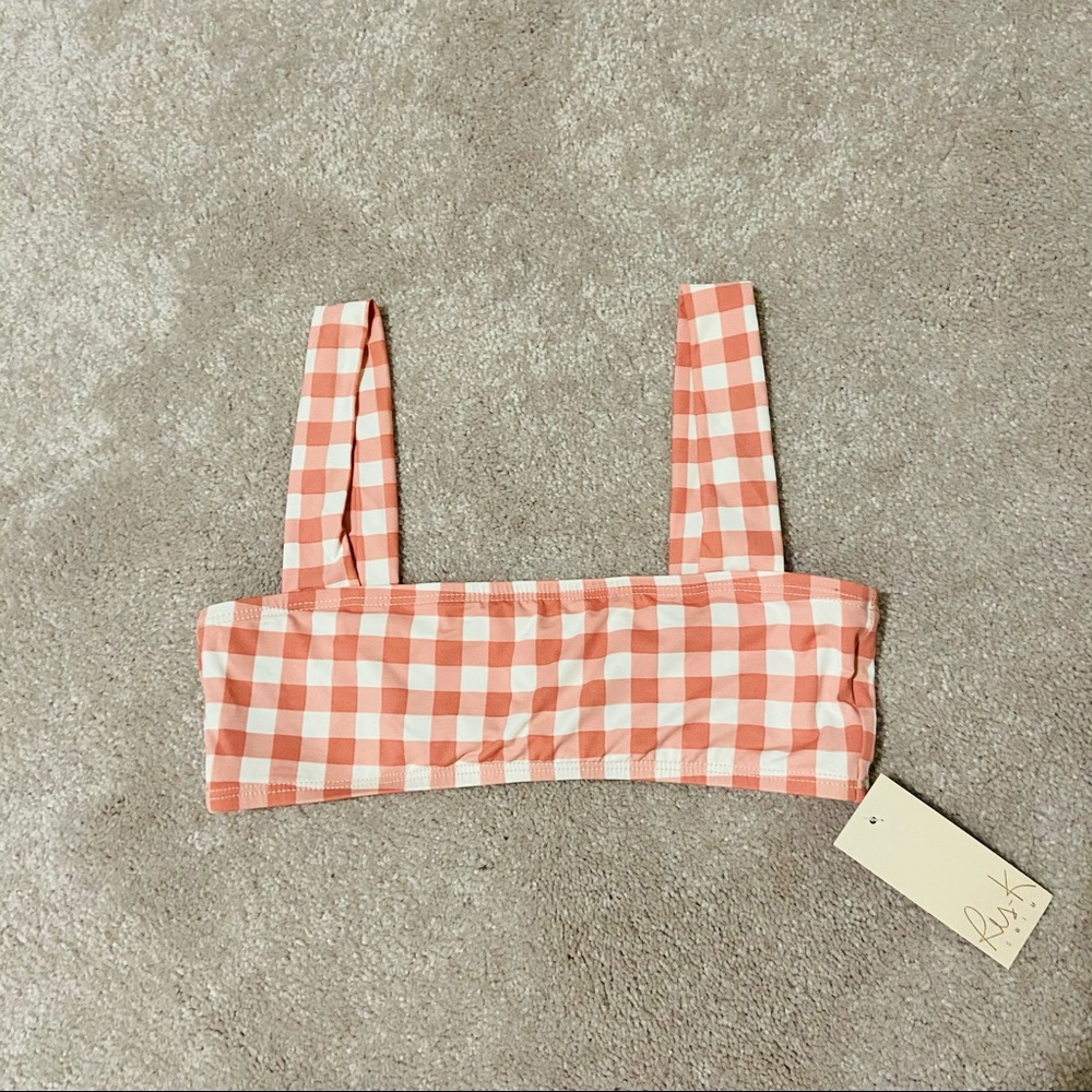 Breath of Youth Pink Gingham Square-neck Love Fool Bikini Top Size S NWT